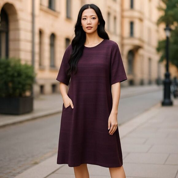 Misook Eggplan Purple Knit Dress Size XL Quiet Luxury Minimalist Career Style - Picture 1 of 9